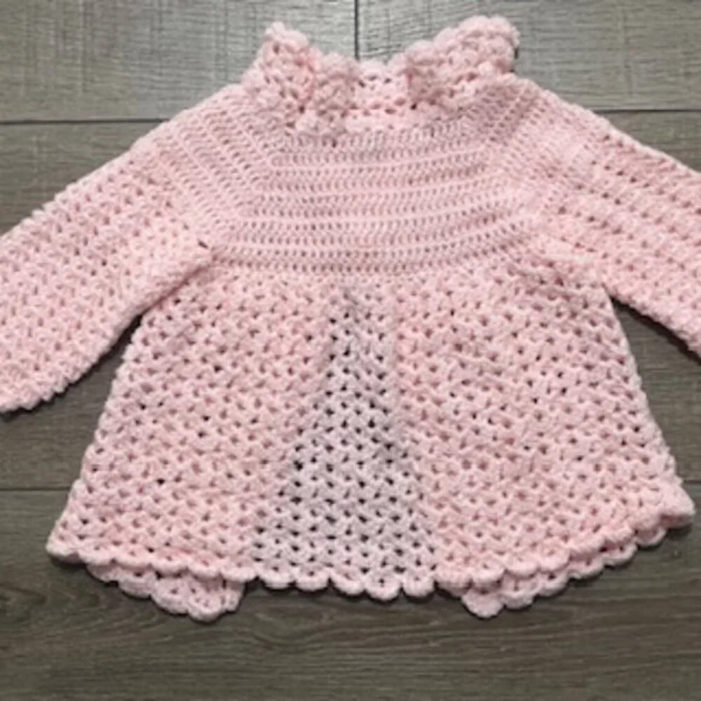Hand Made Pink Crocheted Little Girls Cardigan Sweater Jacket Size‎ 2T